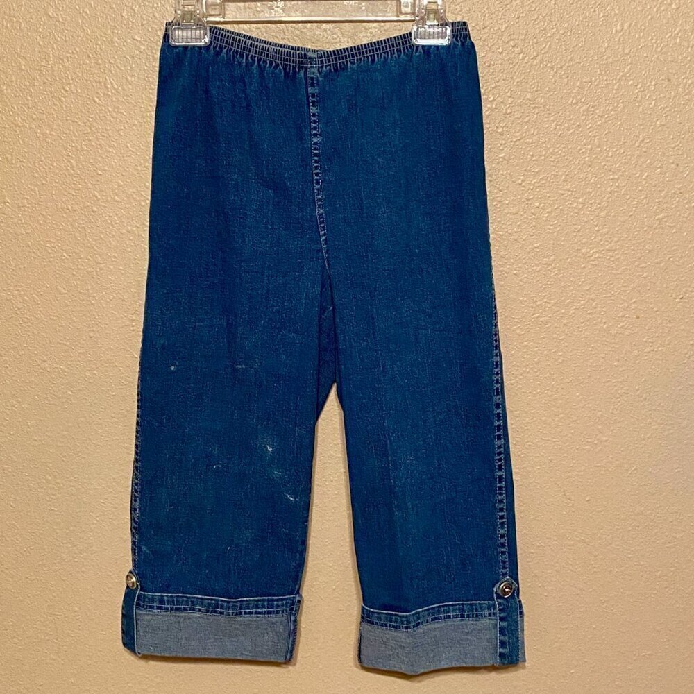 DENIM 24/7 Tan Capri's and Blue Jean Capri's Cuffed w/button Decor Size (12W) - Picture 9 of 14